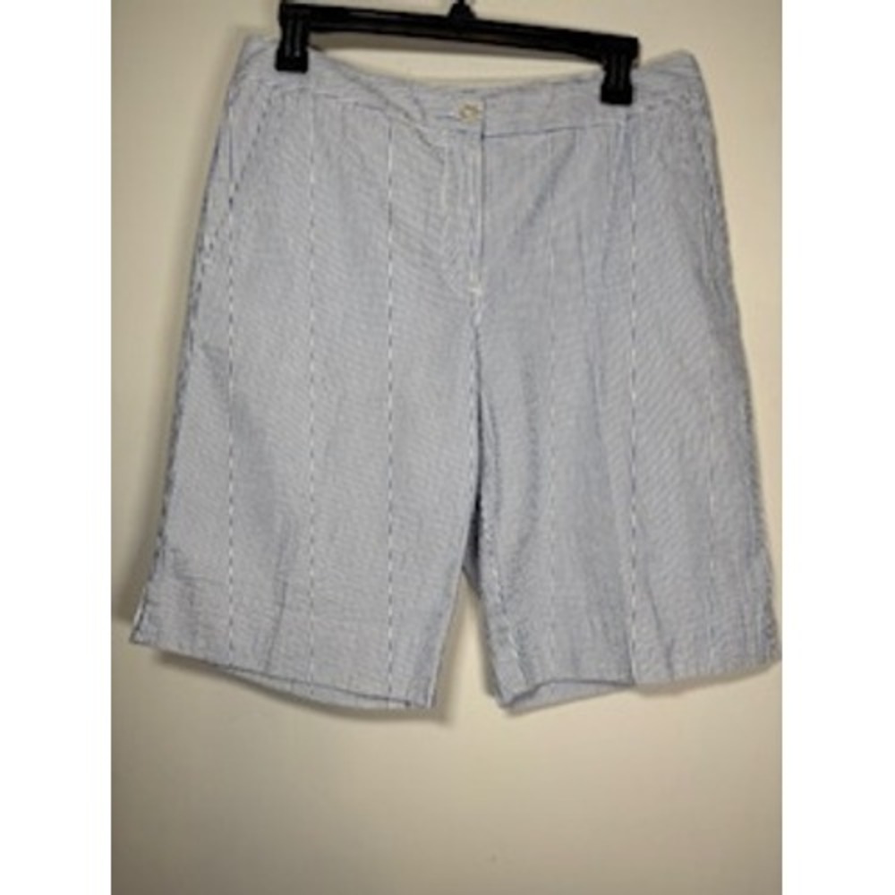 ST. AUMONT Seersucker Bermuda Golf Shorts‎ Size 8 Blue White Preppy Cotton